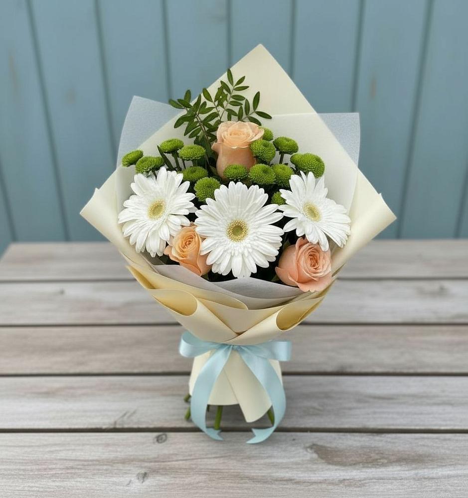Букет цветов из: Герберы, Розы и Хризантемы в Загорянский