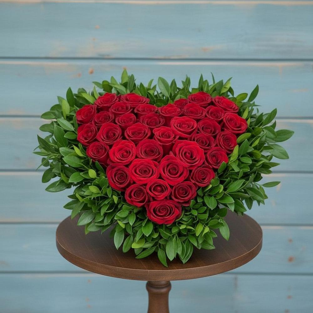 Цветочная композиция из Розы в виде сердца в Загорянский