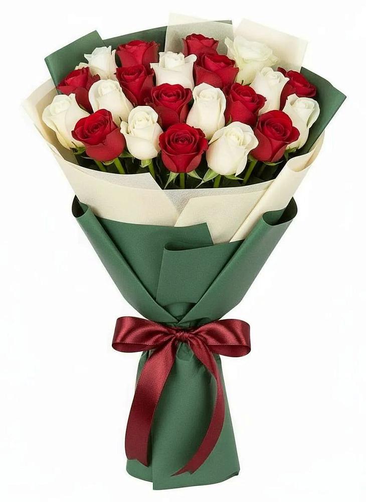 Букет Микс из красных и белых роз в Загорянский