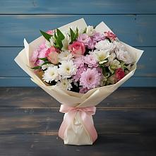 Букет цветов из:  Хризантемы, Альстромерии и Розы в Загорянский