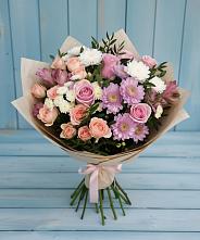 Букет цветов из:  Хризантемы, Розы и Альстромерии #REPLACE_PRED# Загорянский