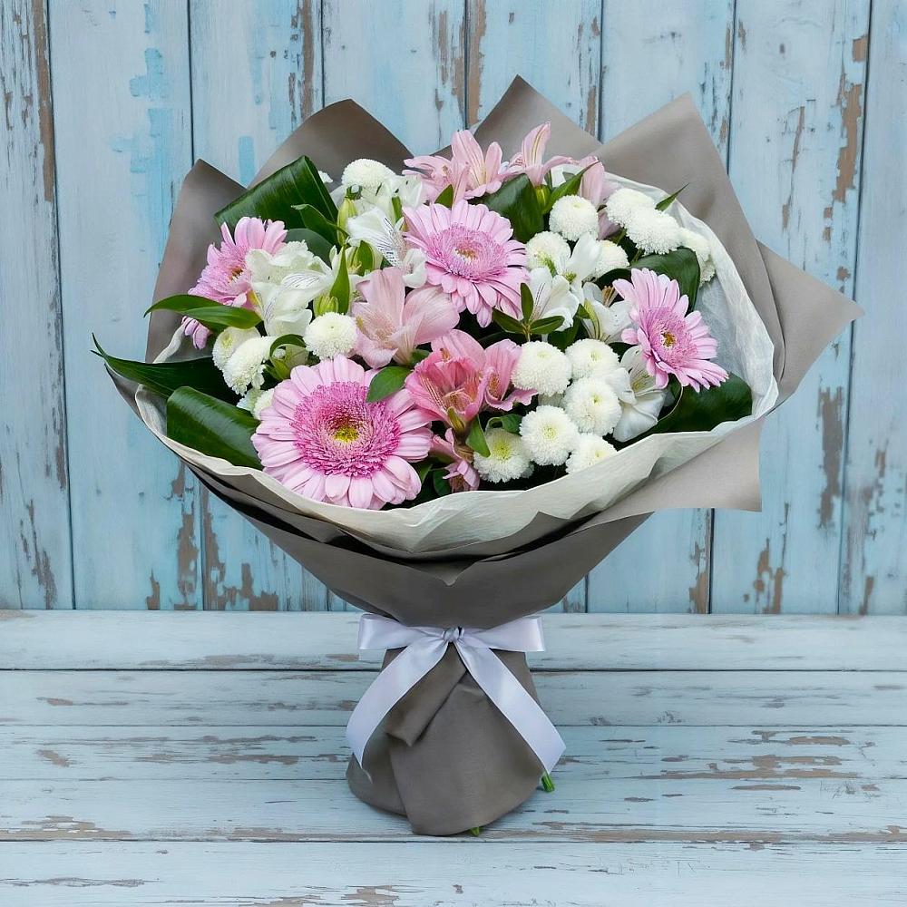 Букет цветов из: Герберы, Альстромерии и Хризантемы в Загорянский